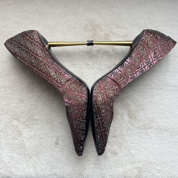 Guess Sorena Wine Stiletto High Heel Pumps Women 8.5 M Pointy Toe Rhinestones - Picture 8 of 16